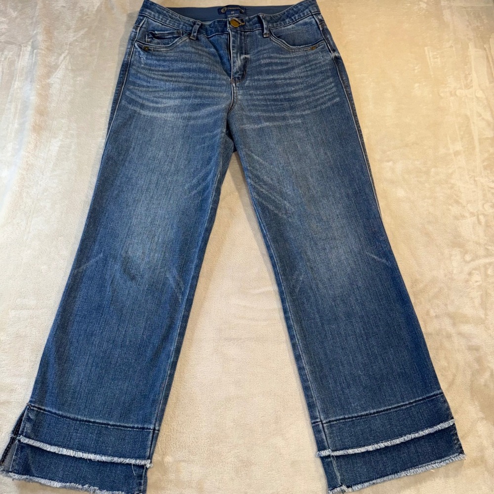 Democracy Absolution Straight Leg Jeans Blue Medium Wash Double Raw Hem 10